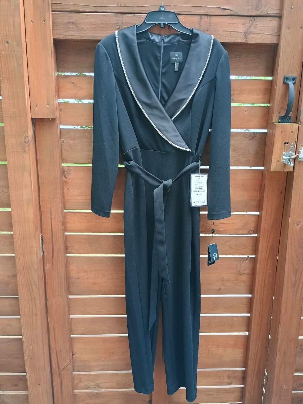 Adrianna Papell Women's Black Crystal Embellished Tuxedo Jumpsuit Size 14 - Picture 4 of 13